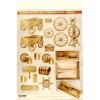 Arkusz z motywami. Motywy : wozy, beczki i drewniane przedmioty . Odcienie szare i beżu. 1 arkusz . Kod towaru : G85015