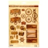 Arkusz z motywami. Motywy : wozy, beczki i drewniane przedmioty . Odcienie brązu i beżu. 1 arkusz . Kod towaru : G85005