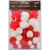 Miks pomponów wielkości 15-40 mm kolory czerwone i białe Kod towaru : POM-0020